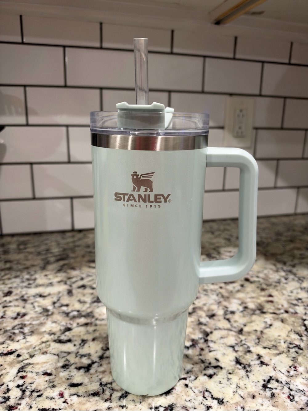 Stanley Light Mint Green Insulated Travel Tumbler with Handle and Straw